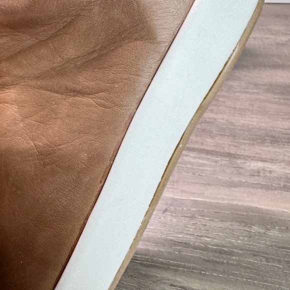 Beek Tan Leather Slouchy Ankle Boots White Platform Back Zip Womens 7 - Picture 11 of 11